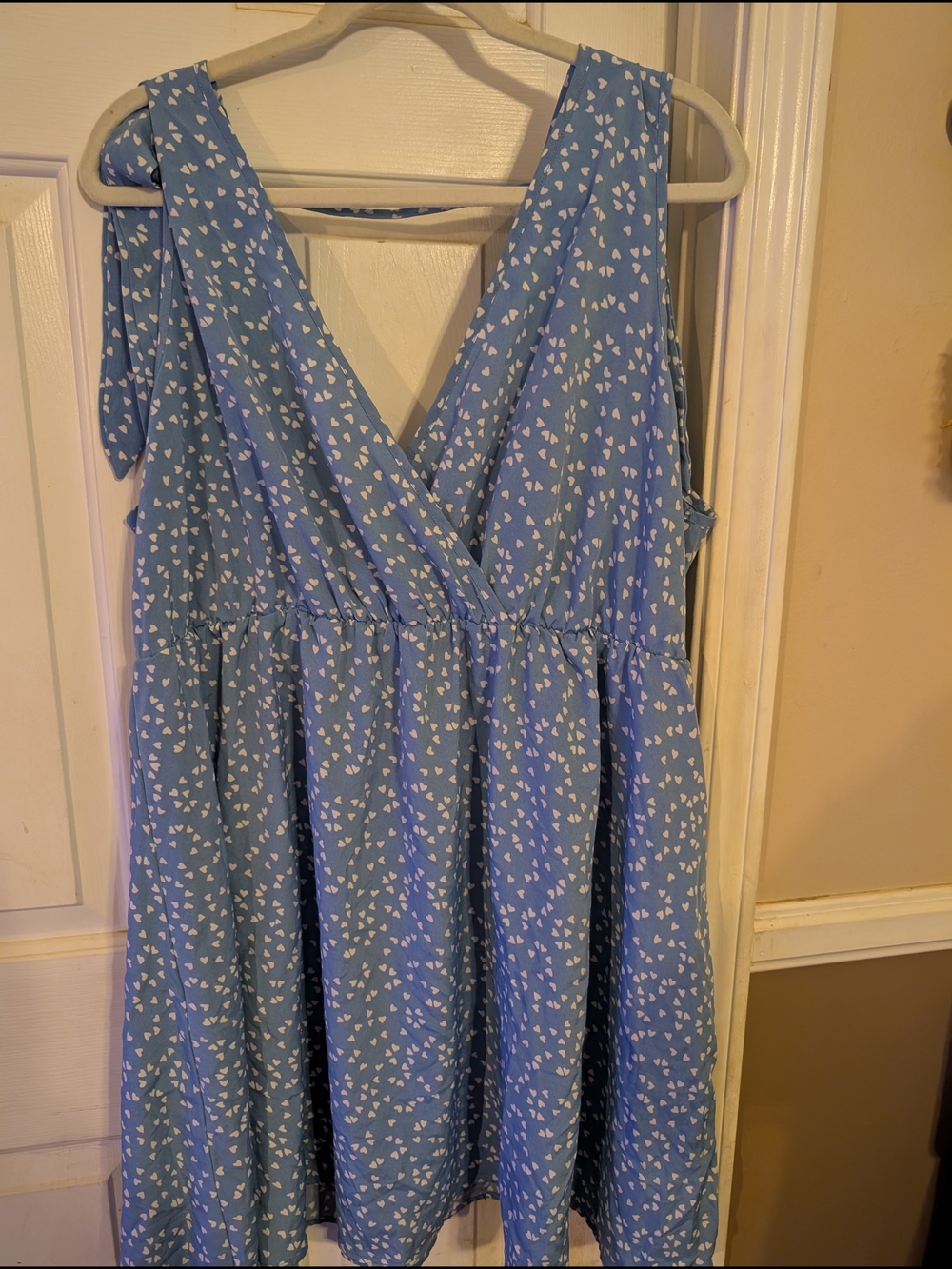 SHEIN Light Blue Heart-Print Wrap Midi Dress